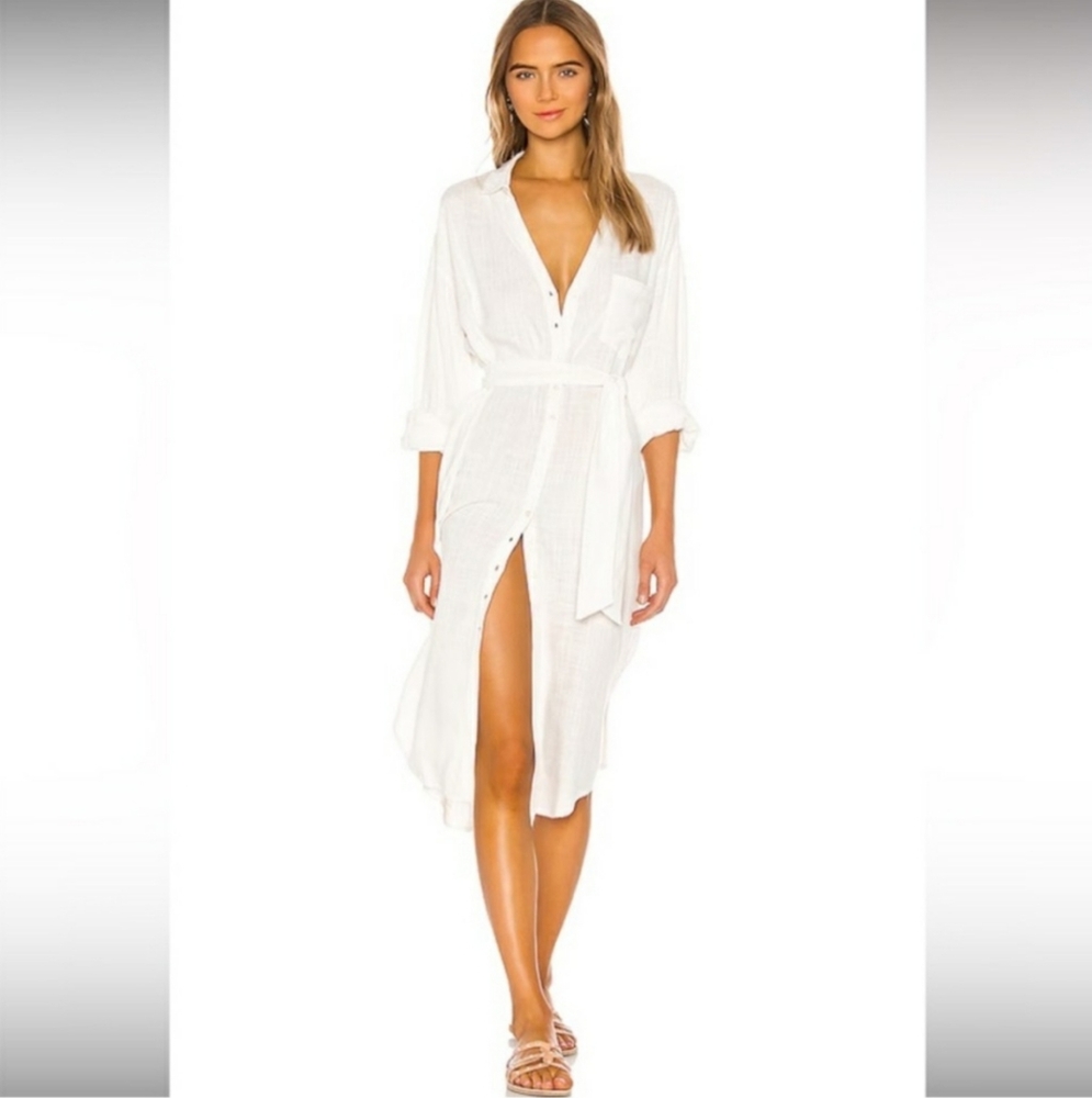 ๐บ L*Space Barcelona White Button-Up Midi Dress Coverup Resortwear XS/S ๐บ - Picture 1 of 10